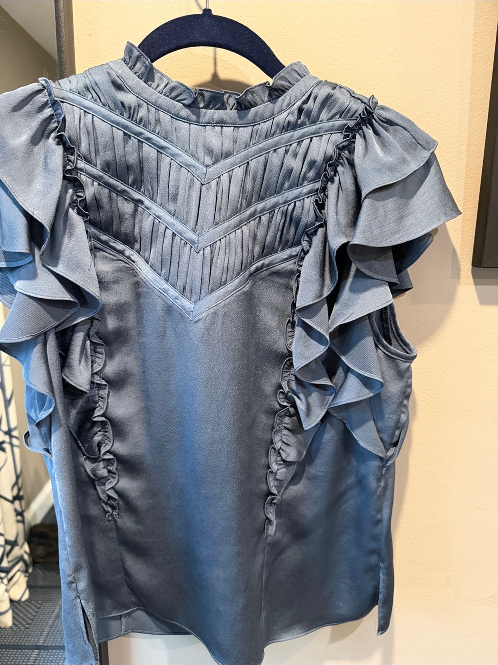 Veronica Beard Slate Blue Ruffled Satin Camisole